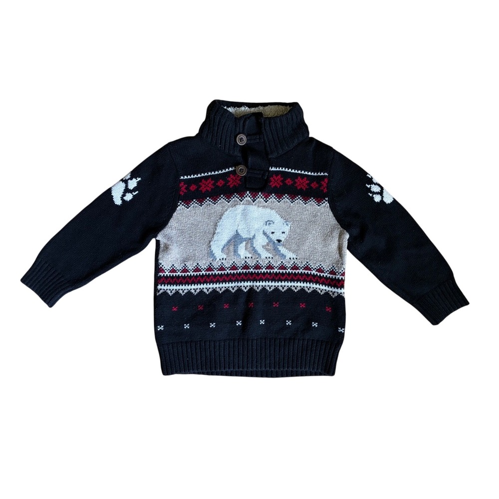 babyGap Toddler 3Y Polar Bear Fair Isle Shawl Neck Knit Sweater Black
